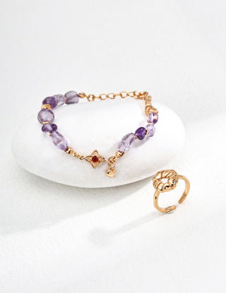 S925 Silver simple and fresh amethyst red agate bracelet