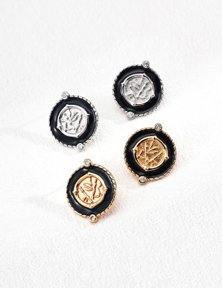 S925 silver retro design Black glazed zircon earrings