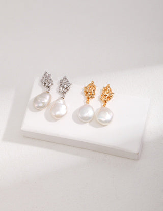 Pure silver Baroque pearl earrings