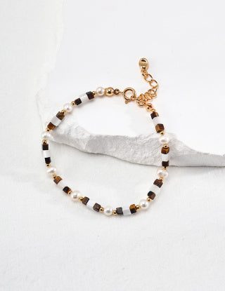 Pure silver tiger's eye stone bracelet