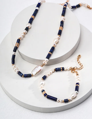 Pure silver lapis lazuli pearl bracelet