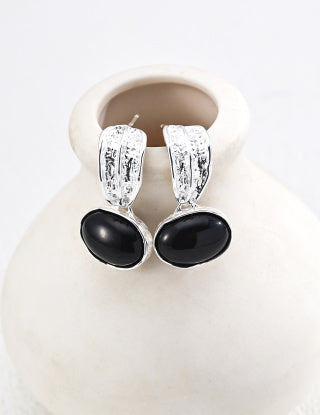 S925 Silver-black agate tiger's Eye earrings