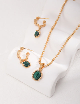 Pure silver malachite earrings