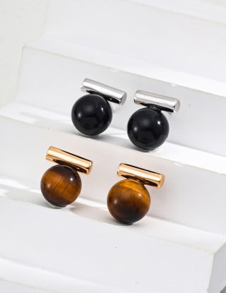 S925 silver simple natural tiger's eye black agate earrings and stud earrings