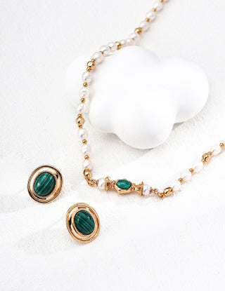 S925 silver fashionable and simple malachite earrings and stud earrings