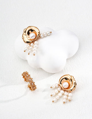S925 silver retro natural pearl earrings