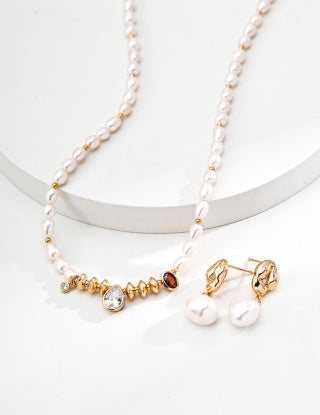 S925 Silver Retro natural Pearl Zircon necklace