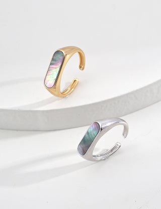 S925 silver simple black shell ring