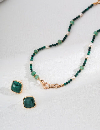 S925 Silver Green Dongling Jade Natural Malachite Pearl Necklace (Suitable for both necklace and bracelet)