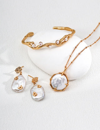 S925 silver retro natural pearl Zircon earrings