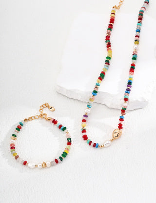 Pure silver pearl dopamine-colored colored stone bracelet