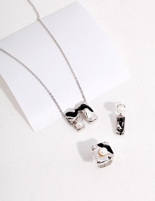 Pure silver black drip glaze pearl necklace