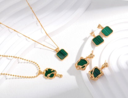 Pure silver malachite earrings