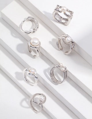 Pure silver pearl ring