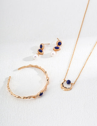 S925 Silver Retro Lapis lazuli Pearl earrings