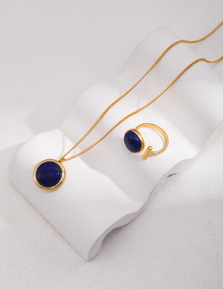 Pure silver natural lapis lazuli ring