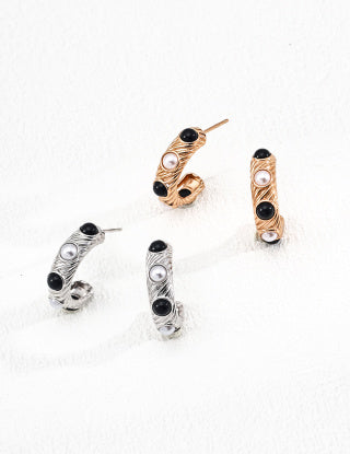 S925 silver retro natural pearl black agate earrings and stud earrings