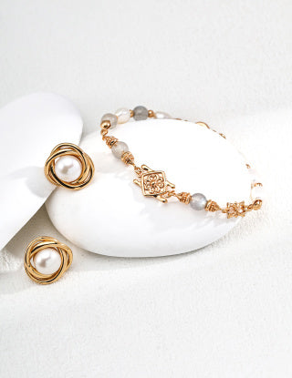 S925 Silver Retro natural Pearl grey Moonstone bracelet