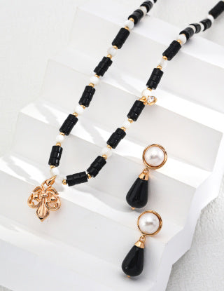 Pure silver vintage black agate necklace