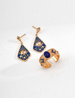 S925 Silver retro Design sense blue drip glaze lapis lazuli/mother-of-pearl ring
