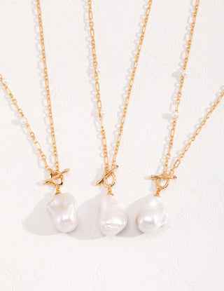 Pure silver Baroque pearl long necklace