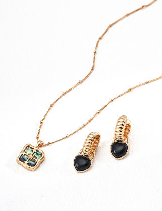 S925 Silver Design Heart-shaped Black Agate Earrings (Detachable for wearing