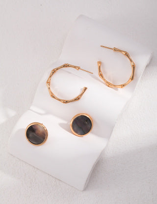 Pure silver black shell earrings