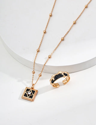S925 Silver square agate zircon pendant necklace