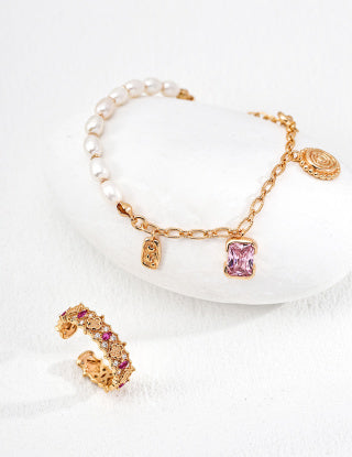S925 Silver Retro natural Pearl Zircon bracelet