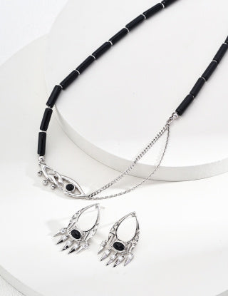 925 silver retro black agate necklace