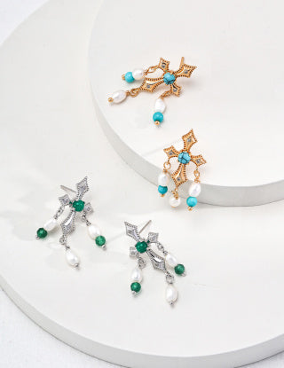 Pure silver pearl earrings