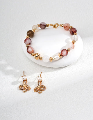 S925 Silver Retro natural Pearl Twisted Red Flower glue crystal bead bracelet