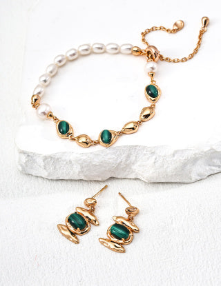 S925 silver retro natural malachite earrings