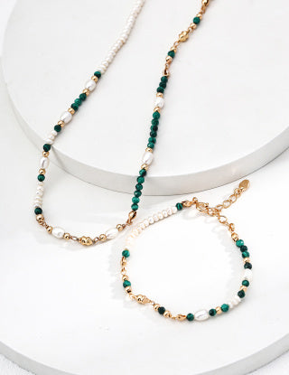 S925 Silver Retro natural pearl Malachite necklace