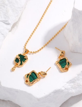Pure silver malachite earrings