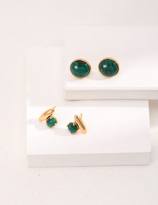 Pure silver malachite earrings