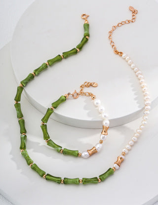 Chinese-style bamboo joint pearl necklace