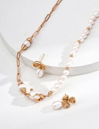 S925 Silver simple Clover natural Pearl earrings