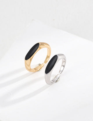 S925 silver simple black agate ring