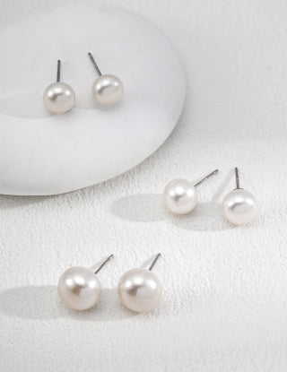 S925 silver simple natural pearl earrings and stud earrings