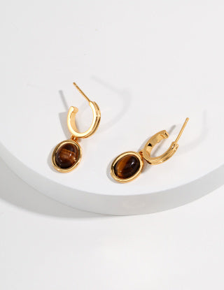 Pure silver tiger's eye earrings