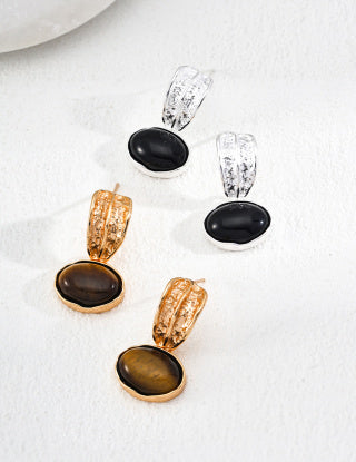 S925 Silver-black agate tiger's Eye earrings