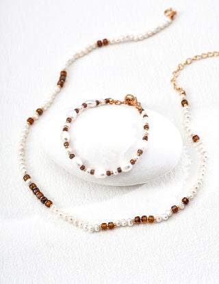 S925 Silver Fashionable Natural Pearl Glass Bead Necklace