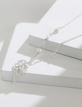 Pure silver pearl opal necklace