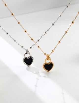 Pure silver heart-shaped glazed necklace