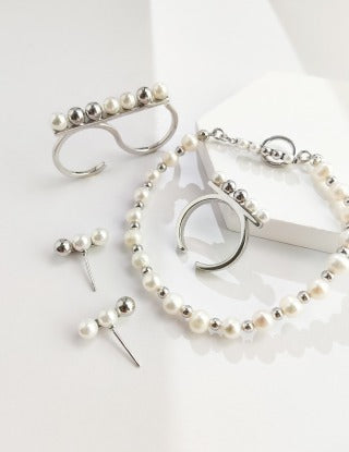 Pure silver beaded ring