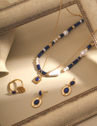 Pure silver lapis lazuli pearl necklace