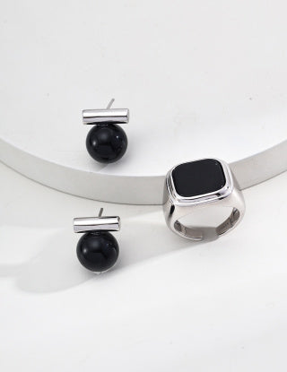 S925 silver simple natural tiger's eye black agate earrings and stud earrings