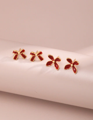 Chinese red glazed flower earrings