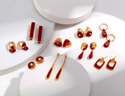 Pure silver red drip glaze earrings